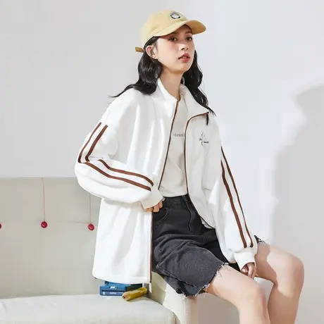 唐狮双面摇粒绒外套女士春秋撞色休闲开衫上衣小香风短外套宽松潮图片