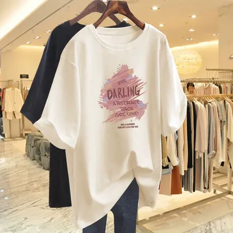 大码胖mm显瘦2023新款夏季高级感t恤大码遮肚子oversize短袖上衣商品大图