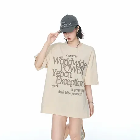 YEP2025夏季新款创意印花T恤女短袖美式街头风潮牌情侣款半袖上衣商品大图