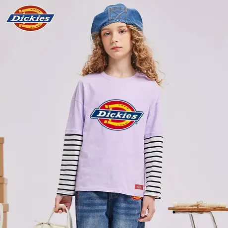Dickies童装女童长袖t恤秋季儿童春秋款纯棉体恤男孩拼接打底衫A商品大图