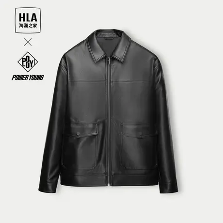 HLA/海澜之家POWER YOUNG系列翻领夹克24春秋新PU仿皮时尚外套男商品大图
