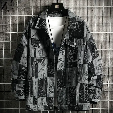 工装牛仔外套男秋冬季新款休闲帅气加绒加厚夹克男士潮牌黑色褂子商品大图