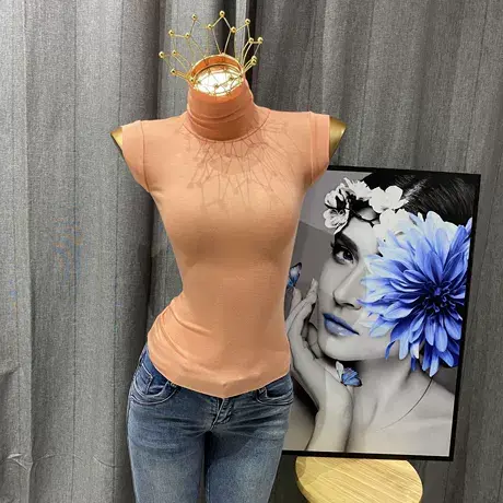 舒适感和气质Ｂ备~ins网红薄款高领打底衫女紧身性感无袖Ｔ恤上衣图片