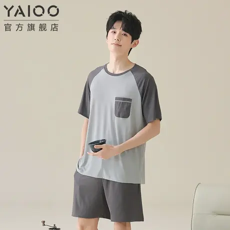 雅鹿睡衣男款套头简约冰丝短袖短裤家居服套装可外穿2025春夏季新商品大图