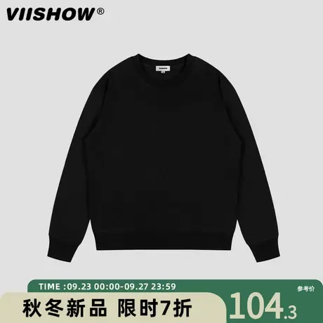 VIISHOW美式灰色圆领卫衣男oversize秋冬基础款百搭休闲无帽上衣商品大图