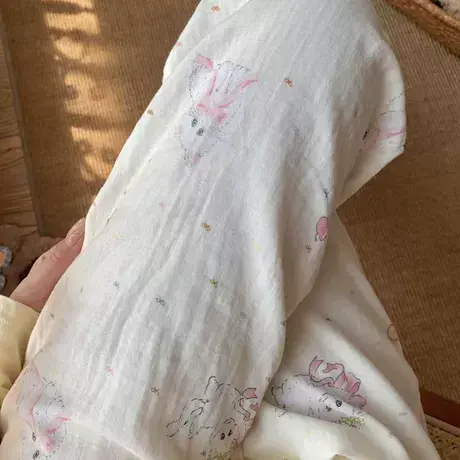 白色凯莉猫a类全棉双层棉纱春秋睡裤宽松舒适少女夏季遛弯可外出商品大图