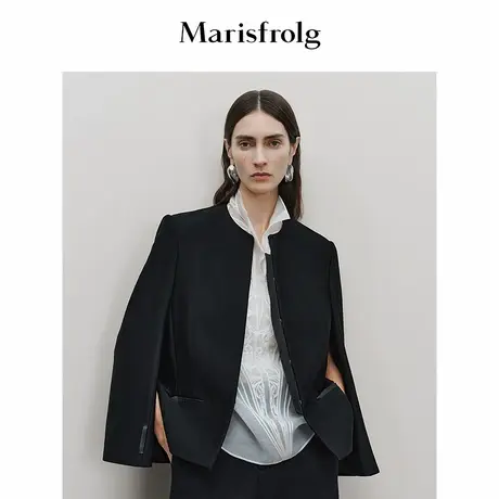 Marisfrolg玛丝菲尔2025冬新款重工刺绣白色透透纱立领无袖衬衫商品大图
