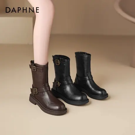 达芙妮马丁靴女2025新款秋冬中筒厚底英伦风短靴子西部牛仔骑士靴图片