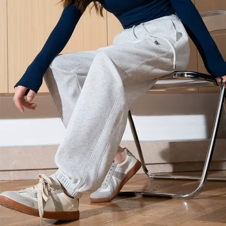 唐狮秋冬季新款女休闲裤加绒加厚宽松束脚卫裤显瘦黑色运动裤TD商品大图