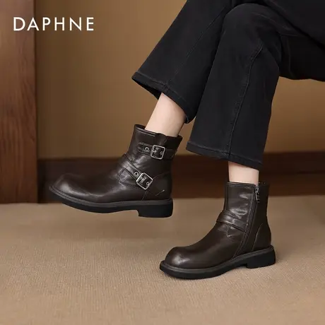 达芙妮棕色小短靴2026新款女款皮靴马丁女靴子秋冬季加绒踝靴英伦商品大图