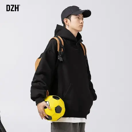 青少年黑色重磅卫衣男连帽潮牌高级感秋季美式上衣2023新款连帽衫商品大图