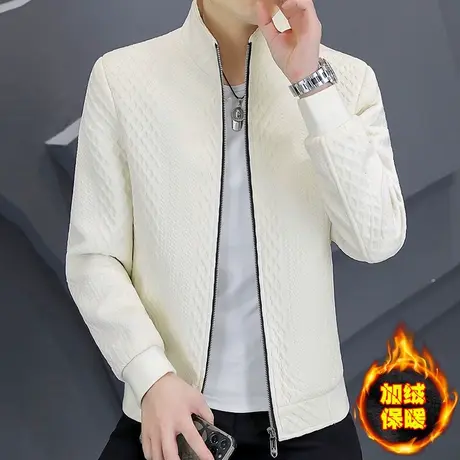 休闲商务加绒夹克男士秋冬季潮流百搭立领加厚男装高级感上衣外套商品大图