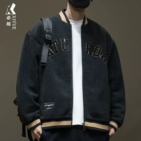 希越奥粒绒棉衣男士秋冬季棒球服加绒加厚夹克外套青少年宽松大码商品大图