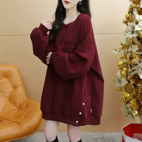 加绒加厚卫衣女中长款2023新款秋冬季爆款洋气宽松慵懒风百搭上衣商品大图