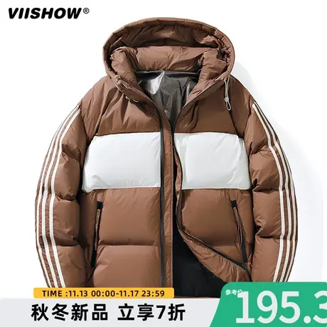 VIISHOW港风条纹棉衣男士冬季潮牌拼接休闲保暖棉服加绒百搭外套商品大图