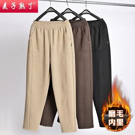 妈妈冬装裤子加绒加厚秋装女松紧腰中老年女装新款奶奶春直筒棉裤商品大图