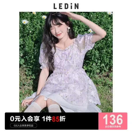 乐町方领碎花公主裙休闲春夏女装连衣裙甜美收腰商品大图