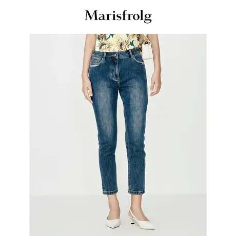 【商场同款】玛丝菲尔牛仔裤夏季新款蓝色复古磨白九分铅笔裤商品大图