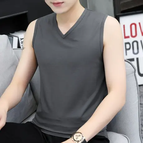 莫代尔棉背心男V领夏季外穿篮球健身跨栏运动坎肩速干冰丝无袖t恤图片