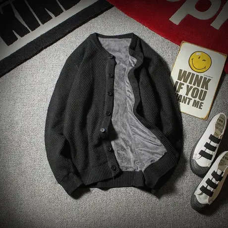 秋冬季开衫毛衣男潮流韩版胖子宽松外穿线衣加肥加大码针织衫外套商品大图