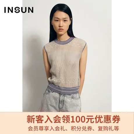 恩裳商场同款夏季网纱设计感拼接束腰衣襟时尚休闲毛针织衫商品大图