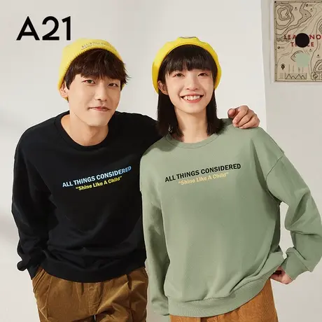 A21男装宽松圆领落肩长袖卫衣秋季潮牌印花情侣装上衣男款秋装商品大图