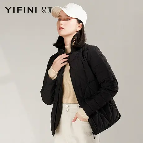 Yifini/易菲棉服女新款小个子轻薄菱格短款棉衣春秋拉链外套商品大图
