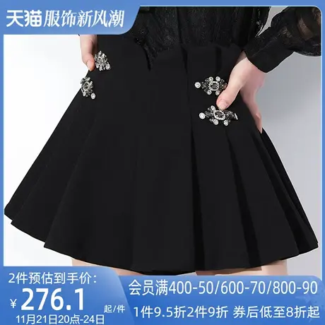 AUI黑色设计感气质短款阔腿裤女2024秋季新款小个子高腰百搭裤子图片