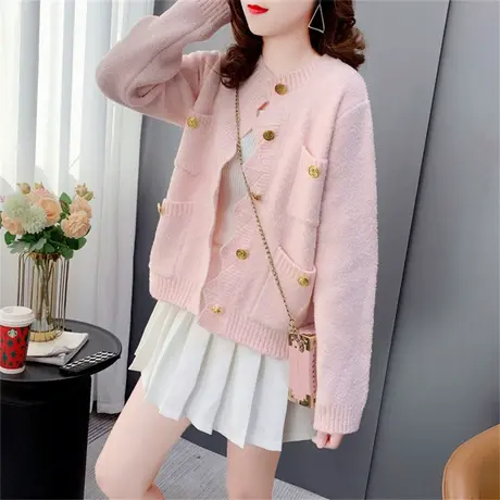 小香风短款毛衣外套女2023新款春季宽松设计感小个子软糯针织开衫图片