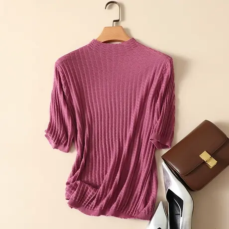 春装2024年新款针织打底衫羊毛套头半高领中袖内搭韩版上衣毛衣女图片