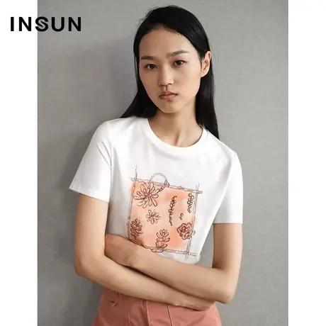 恩裳夏季印花短袖圆领修身T恤图片