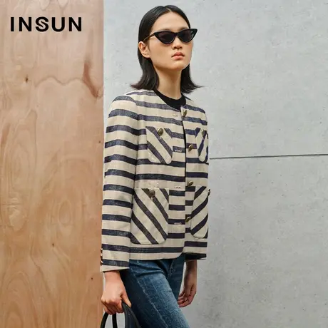 INSUN恩裳线上专选秋季条纹金属扣西装外套商品大图