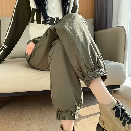 军绿色工装羽绒裤女外穿2025新款冬季户外抗寒保暖加绒加厚棉裤子商品大图