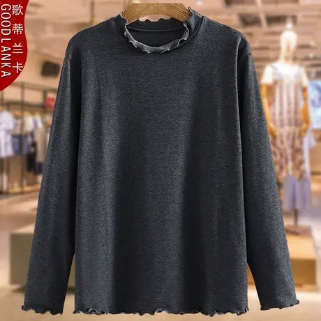 40-50岁中年胖妈妈春装长袖T恤大码宽松洋气花边领百搭打底衫上衣商品大图