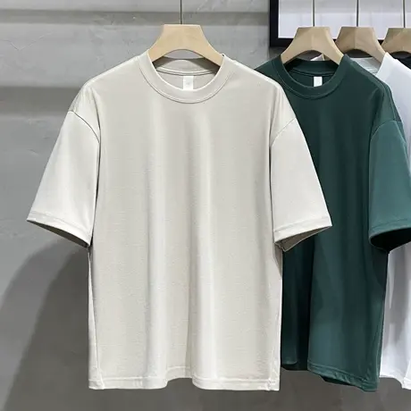夏季定制重磅丝光棉40支短袖T恤男休闲宽松百搭男士T恤白色打底衫商品大图