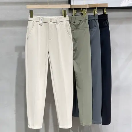 直筒休闲裤男士商务九分裤高端2023新款潮牌宽松长裤子男夏季薄款商品大图