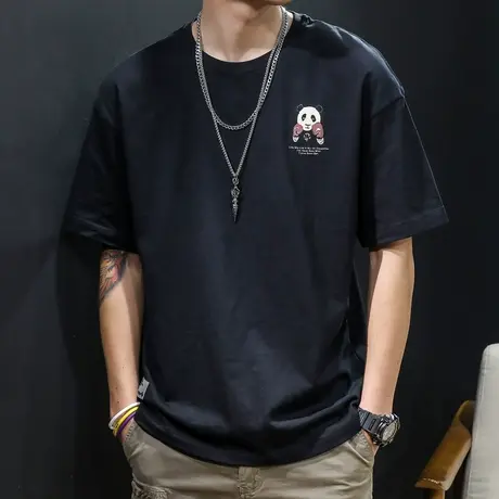 夏季白色纯棉短袖t恤男宽松潮牌ins半袖大码胖子加肥加大潮流体恤商品大图