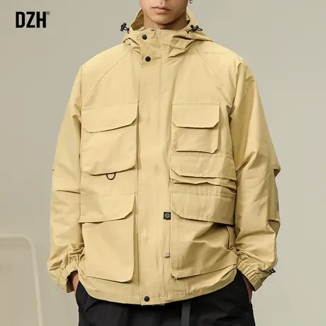 男士连帽冲锋衣外套男高级感工装夹克男款秋季2024新款插肩袖上衣图片