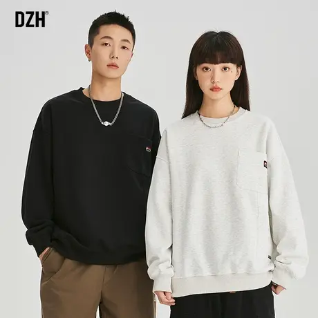 情侣重磅卫衣男款春秋美式高街长袖上衣宽松男装2023新款圆领体恤商品大图