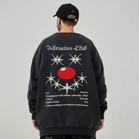 重磅美式复古嘻哈加大码卫衣男纯棉水洗做旧高街外套加绒秋冬男款商品大图