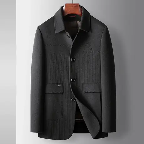 中青年高端毛呢外套男短款羊毛夹克休闲呢子双面大衣羽绒内胆秋冬图片