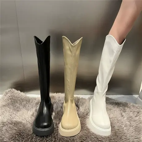长筒靴女粗腿大筒围胖mm不过膝长靴2023新款秋季小个子高筒骑士靴商品大图