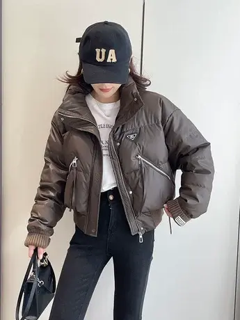 小个子免洗短款pu皮羽绒服女2024年冬季新款洋气立领设计鸭绒外套商品大图