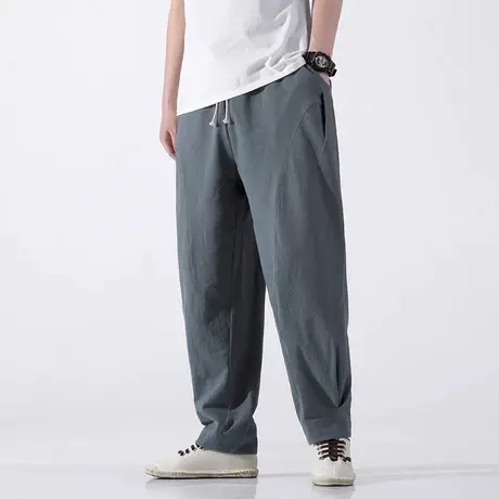 夏季男休闲裤宽松中国风清凉加肥加大码个性复古长裤哈伦男阔腿裤商品大图