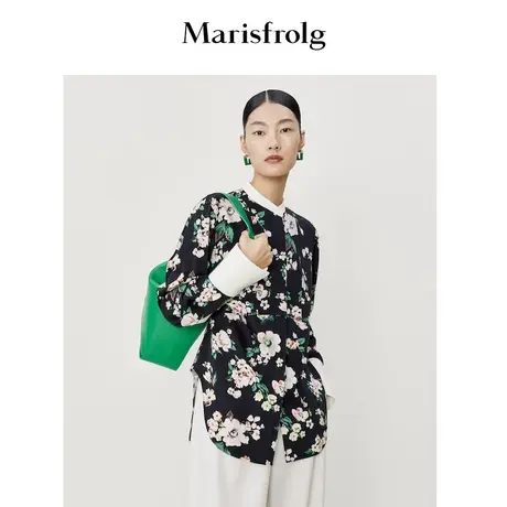 【商场同款】玛丝菲尔2022年春季新款质感黑色衬衫羊毛小众设计图片