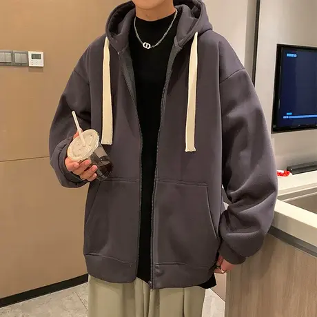 复古抽绳加厚加绒卫衣外套男秋冬季潮牌连帽上衣开衫休闲情侣高街商品大图