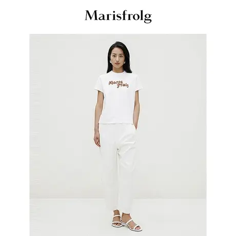 【商场同款】玛丝菲尔2024春新款白色圆领印花logo短袖T恤上衣女商品大图