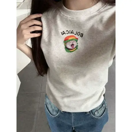 正肩短袖T恤女夏季2023新款小众设计感修身显瘦甜辣打底短款上衣商品大图