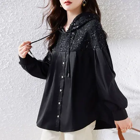 长袖t恤女春秋新款大码女装上衣宽松中年妈妈洋气连帽外穿打底衫图片