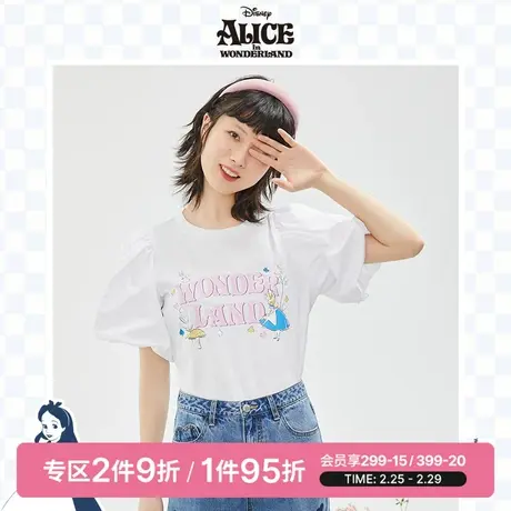 SPAO迪士尼爱丽丝联名春季新款休闲圆领套头泡泡袖t恤SPRWC23D02商品大图
